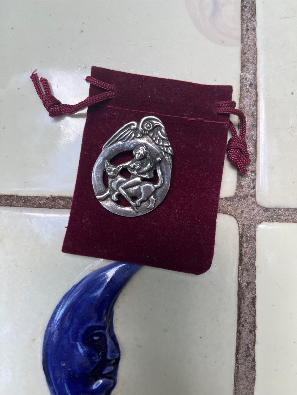 Silver goddess pendant, heavy, large